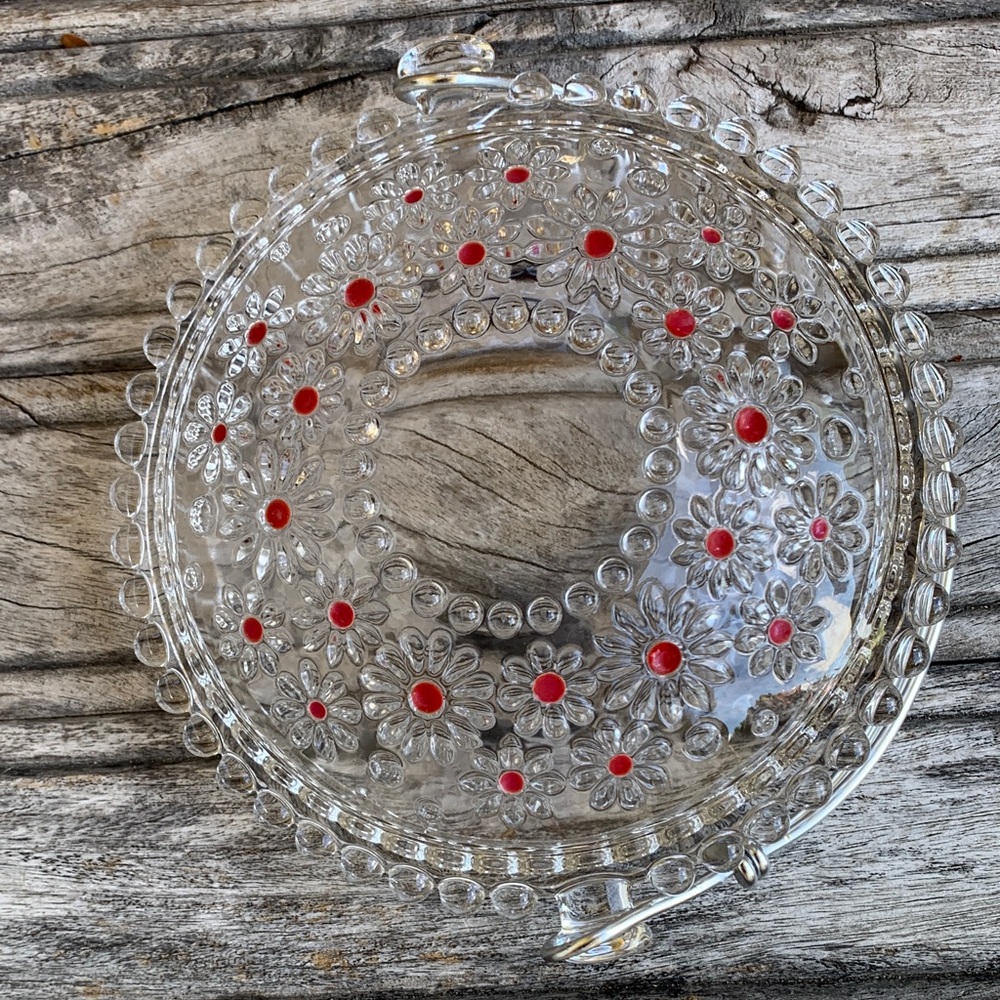 Vintage 70’s Walther Kristallglas Glass Daisy “Fabiola Basket Red Accent Dots - Picture 11 of 16